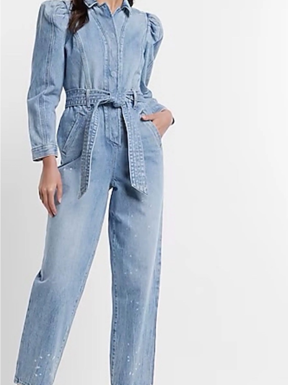 Express light Blue Denim Belted Jumpsuit Size 2